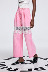 Apocatequil Lace Deconstruct Dantel Jeans Pembe